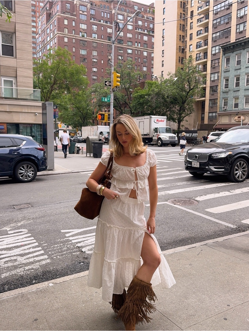 White Tiered Grey Bandit Two Piece Skirt Set - Picture 4 of 5